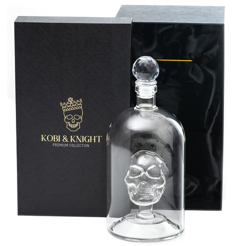 Kobi & Knight skull decanter front view shows bold design and display benefit