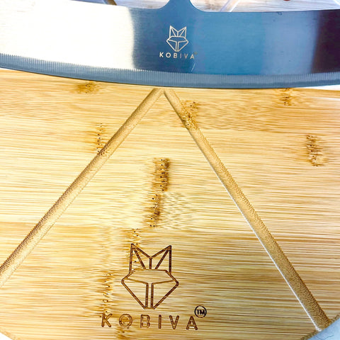 Kobiva board size scale with hand showing 14-inch dimensions for correct portioning benefit
