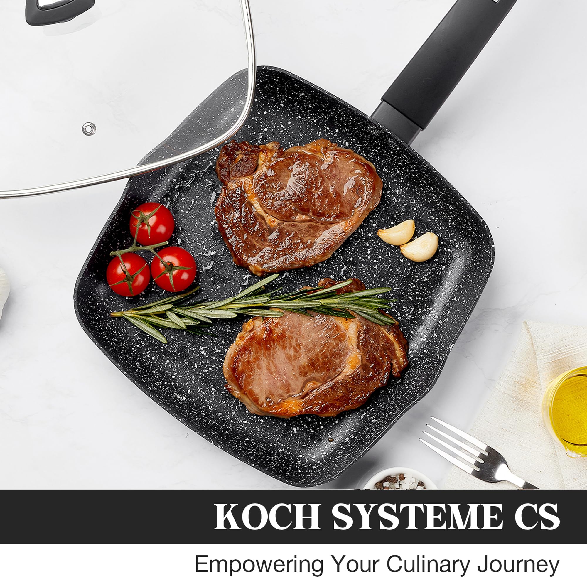 KOCH SYSTEME CS close-up of marble coating texture, demonstrates durable nonstick