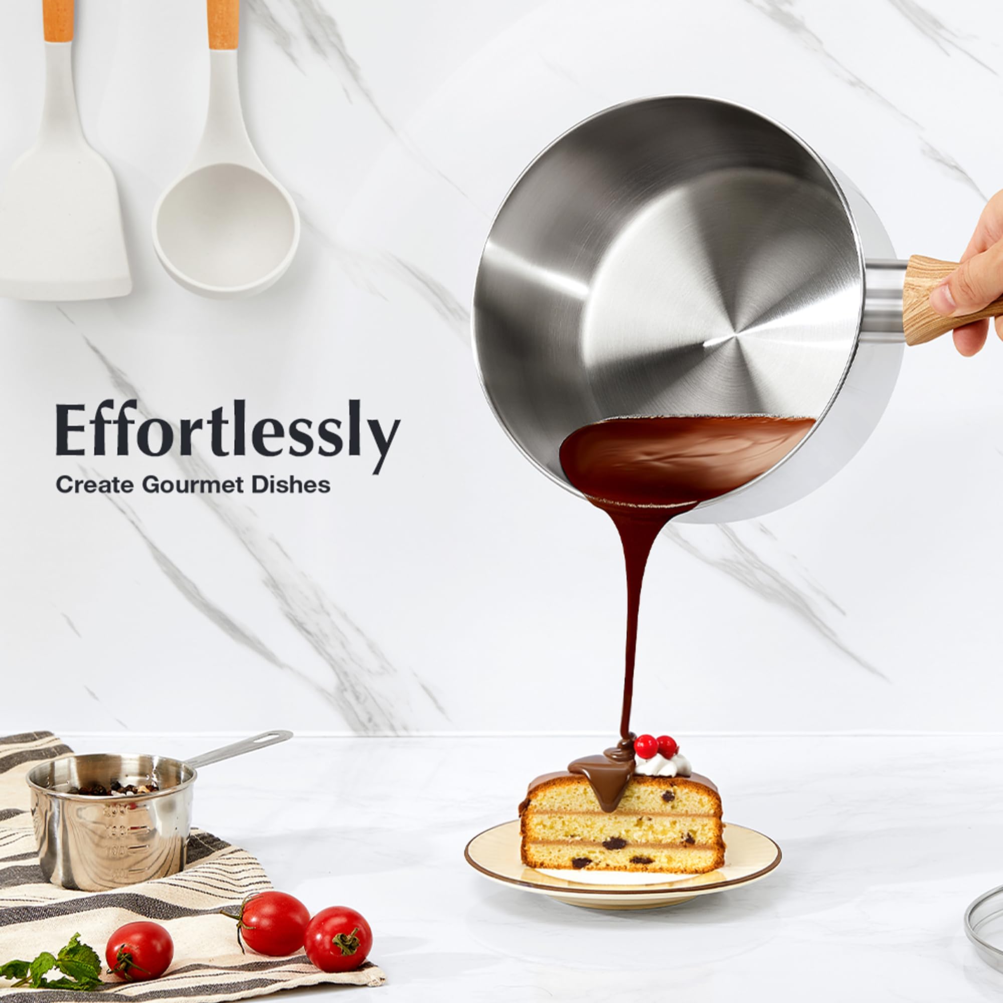 KOCH SYSTEME CS ergonomic Bakelite handle detail providing cool grip and confident stirring benefit