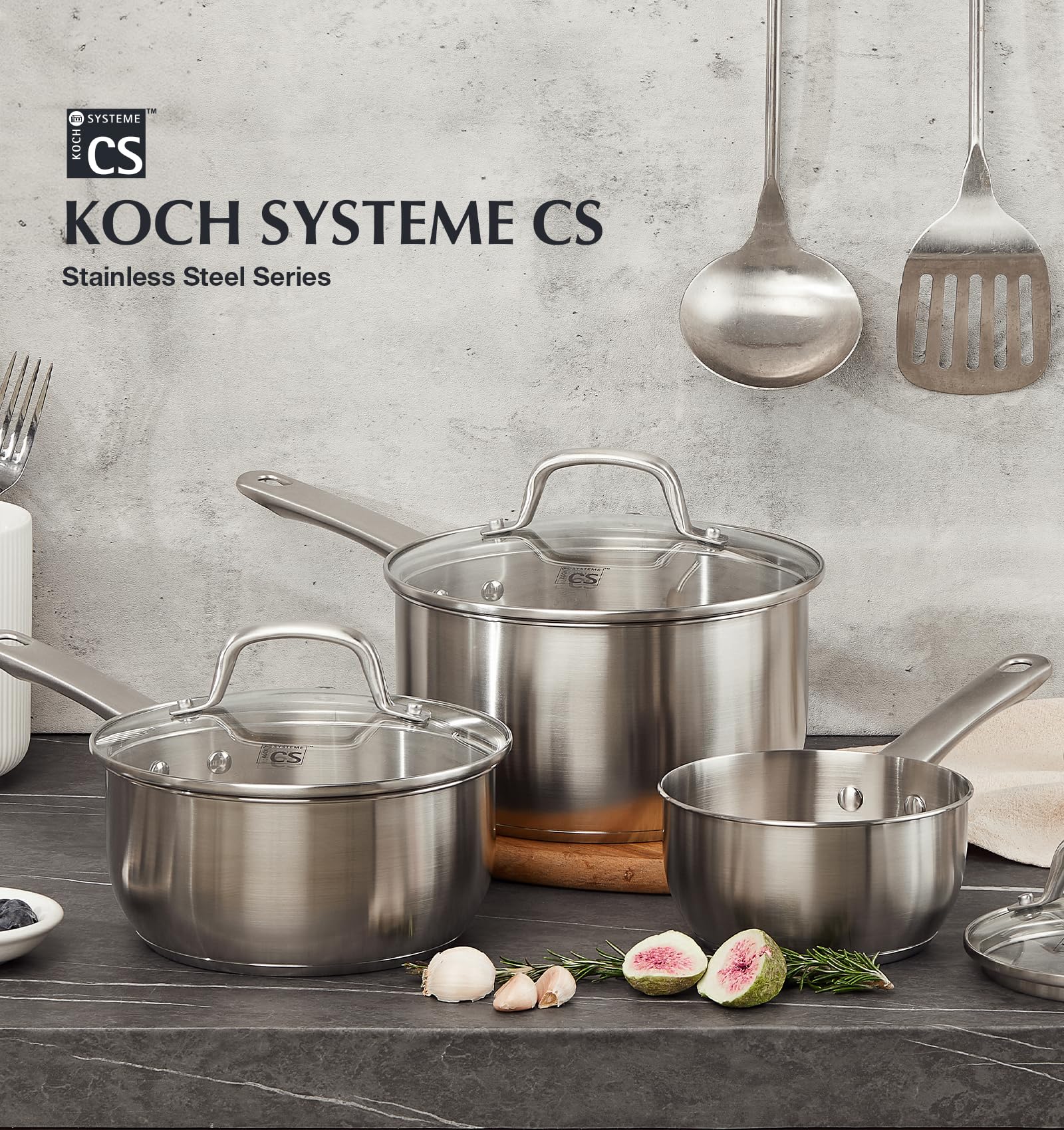 KOCH SYSTEME CS brushed stainless finish closeup showing stain resistance and easy-clean benefit