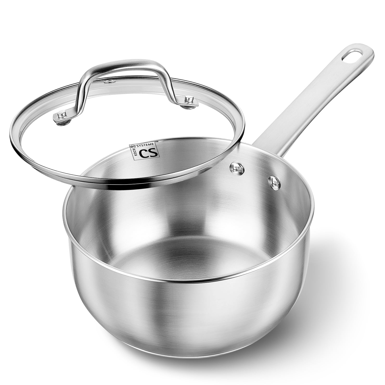 KOCH SYSTEME CS front view of 3-quart saucepan showing compact shape and lid benefit: space-saving