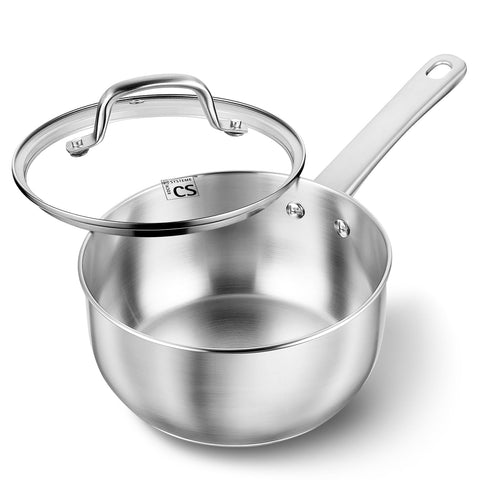 KOCH SYSTEME CS front view of 3-quart saucepan showing compact shape and lid benefit: space-saving