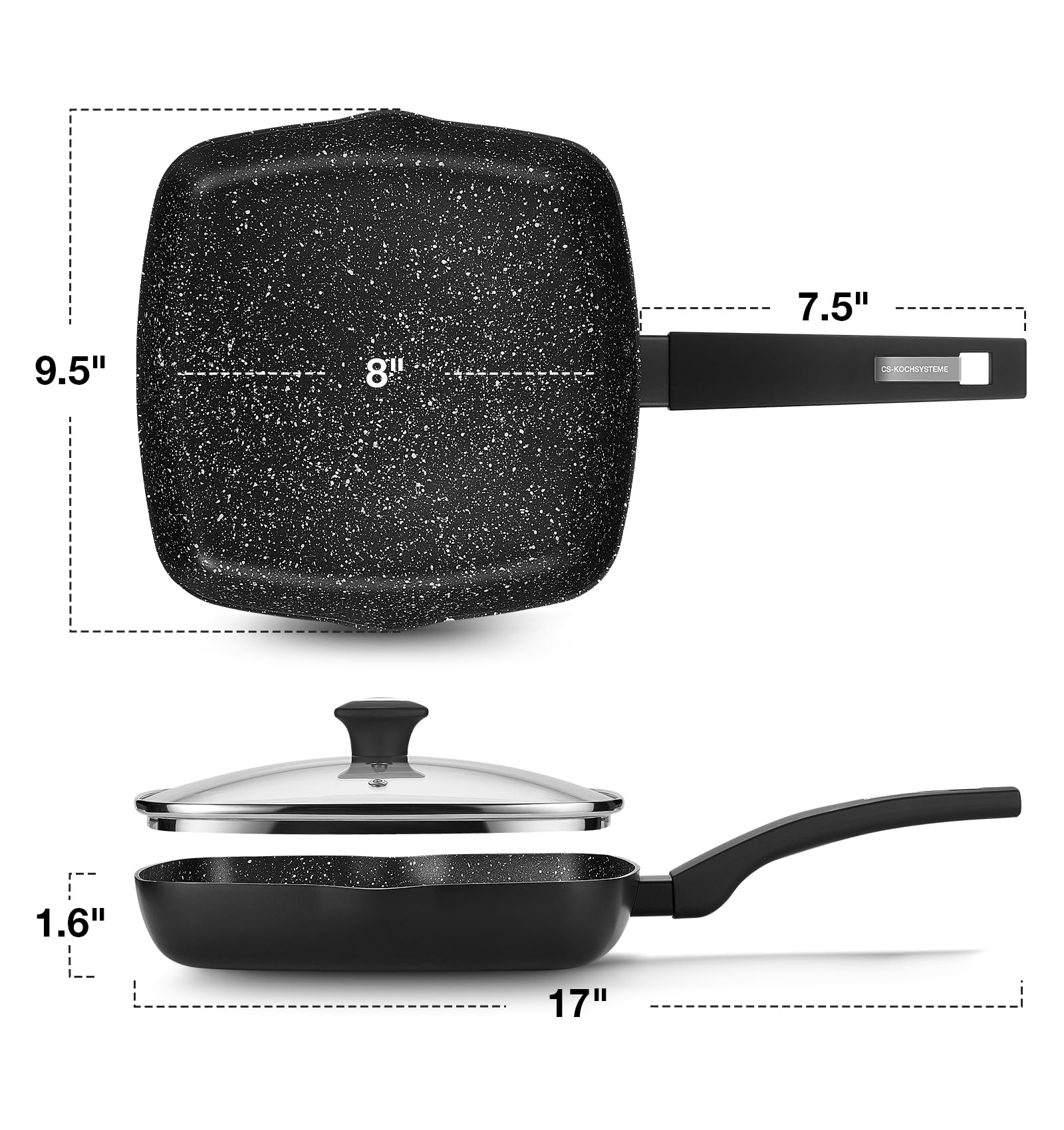KOCH SYSTEME CS pan next to utensils for scale, conveys compact 9.5-inch size