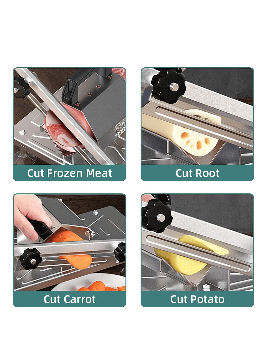 Koconic slicer in use cutting frozen beef for quick meal prep