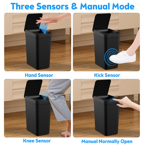 KOEYLE motion sensor activating lid during hands-free use for hygienic waste disposal