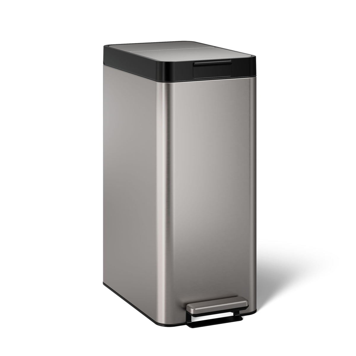 Kohler front view of slim 13‑gallon trash can showing space savings and modern style