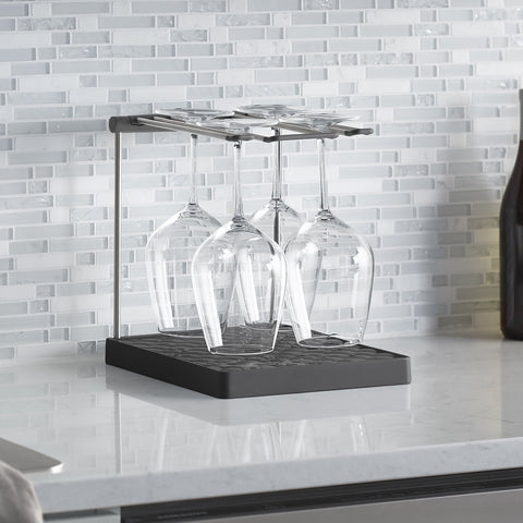 Kohler wine glass drying rack folded for storage saving cabinet space and convenience