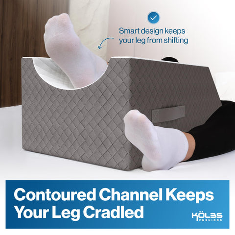 Kölbs pillow in use elevating a single leg for safer recovery