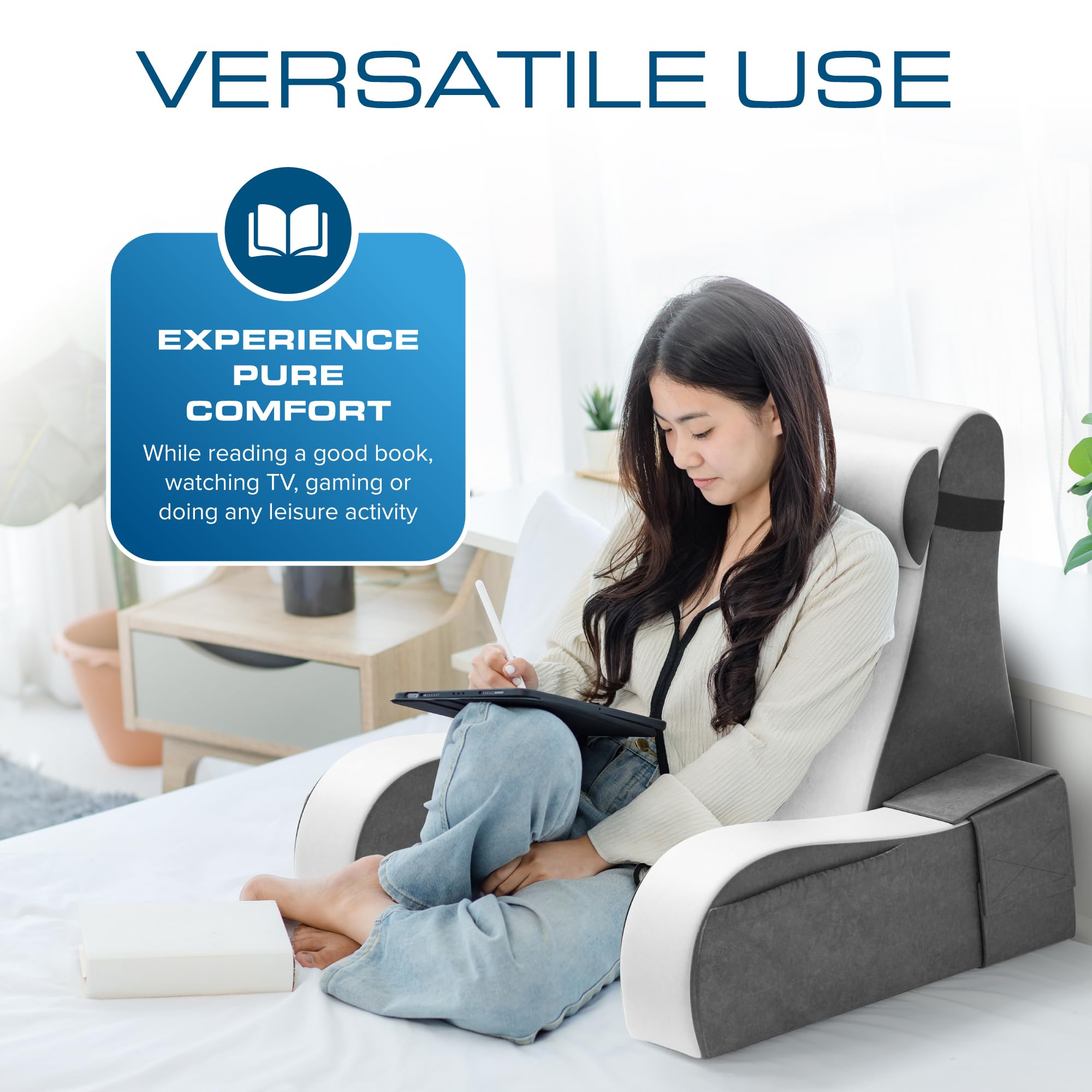 Kölbs placed on bed illustrating posture support while lounging