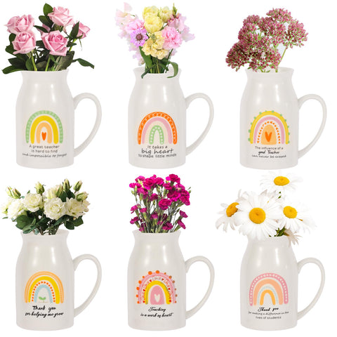 Kolewo4ever front view of six packaged teacher vases showing colorful design and cohesive set benefit