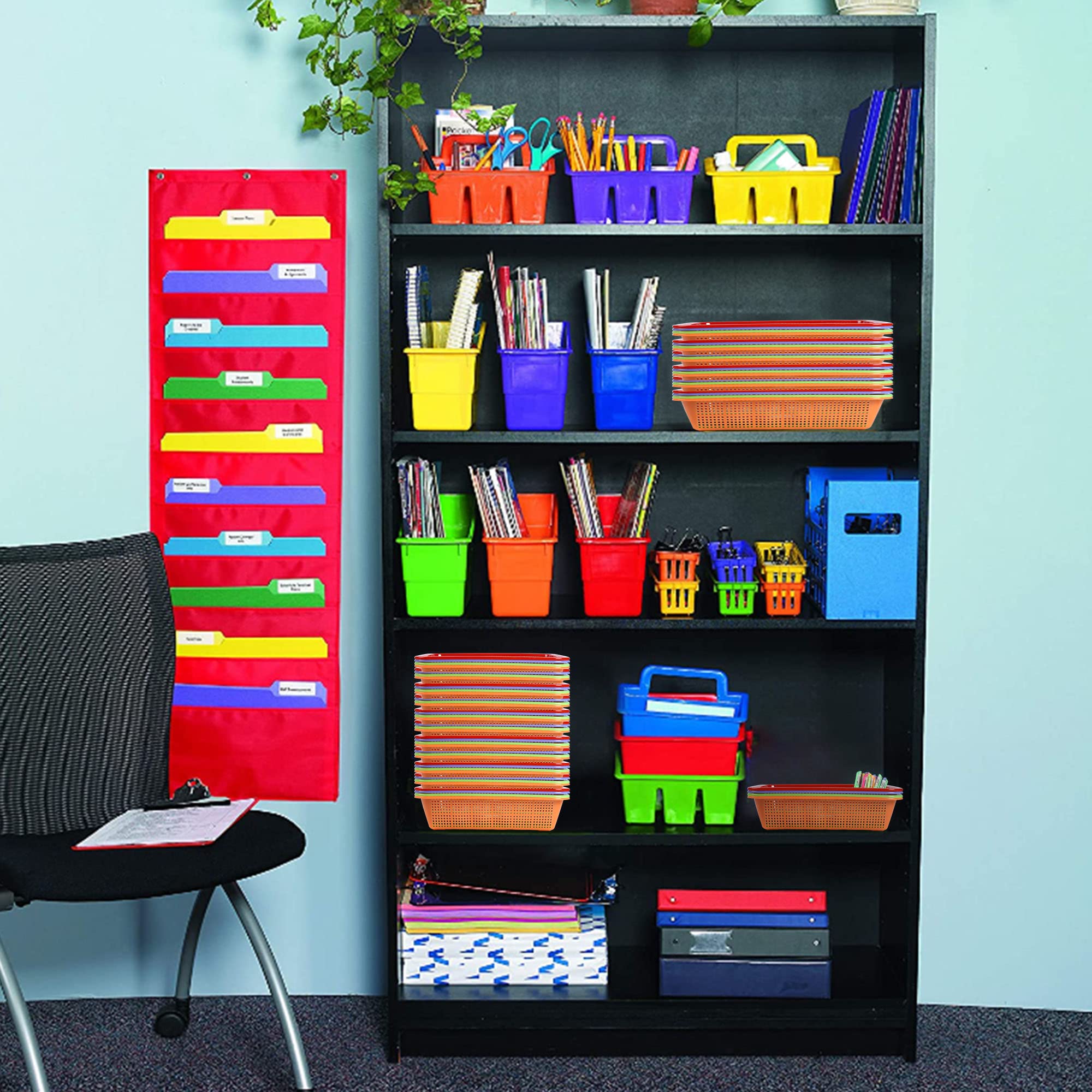 Kolewo4ever baskets on classroom shelf for easy student access