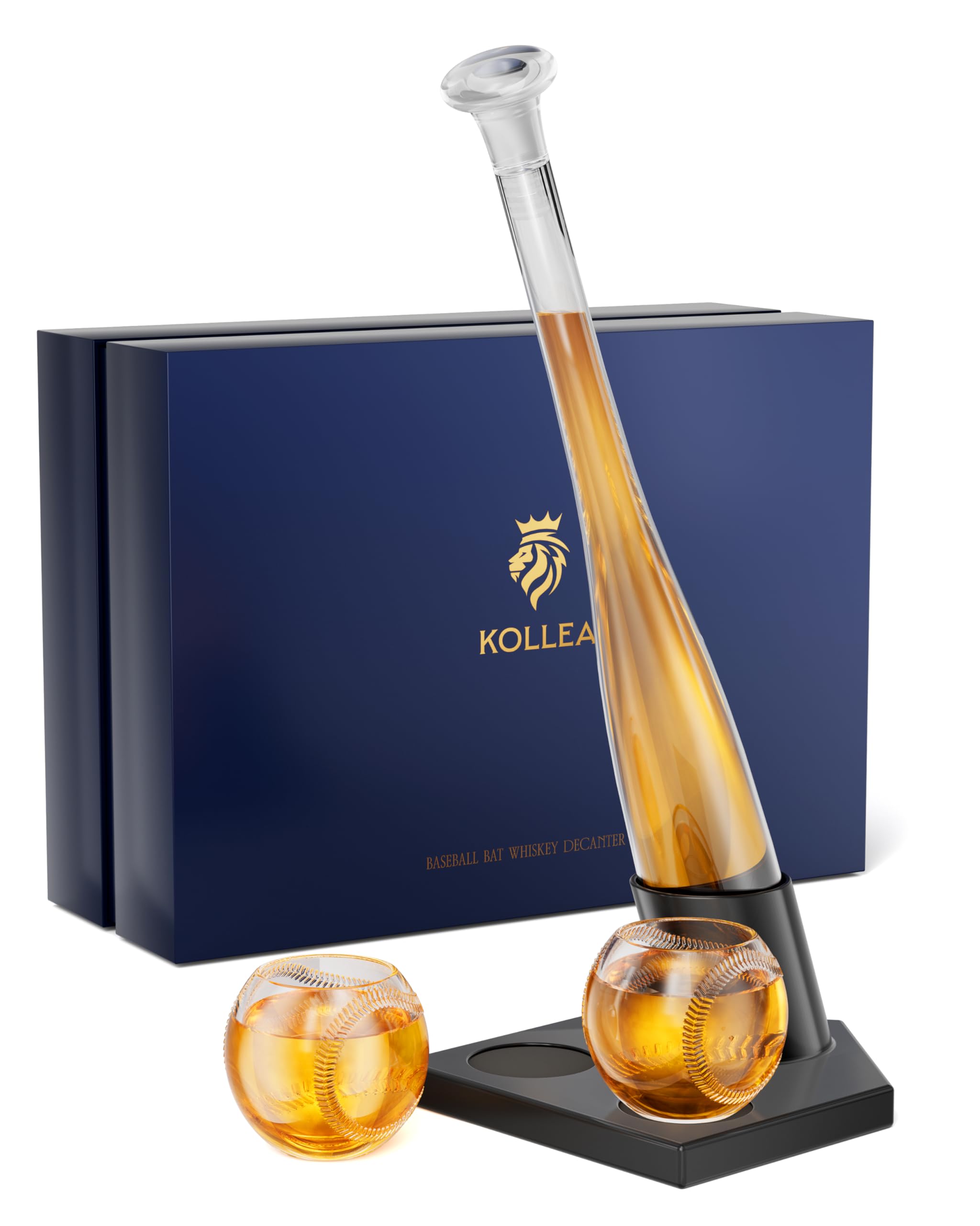 Kollea front view of baseball bat decanter showing elegant shape and clarity