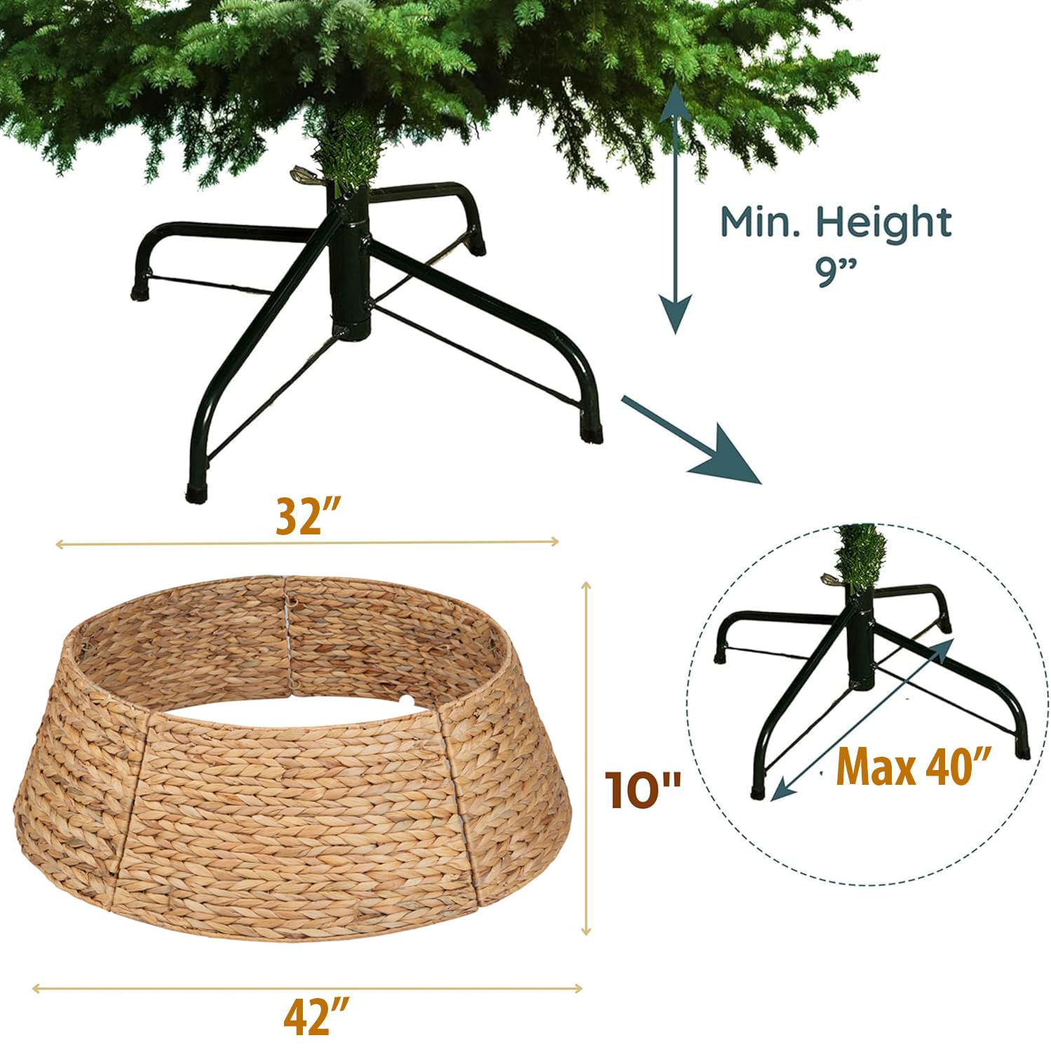 KOLWOVEN collar fitted on a decorated tree hiding the stand and enhancing decor