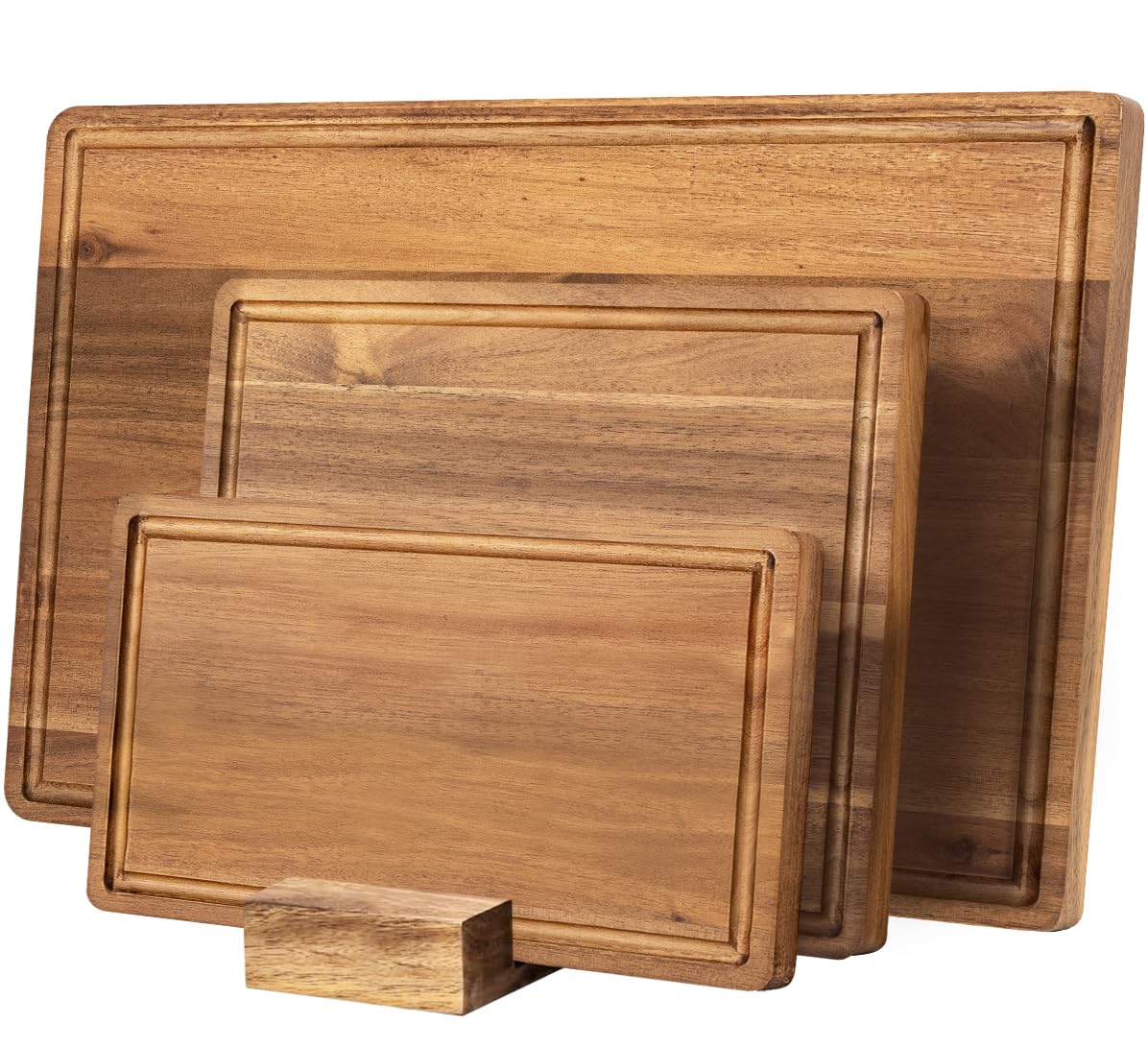 KOLWOVEN front view of three boards with holder showing neat storage benefit