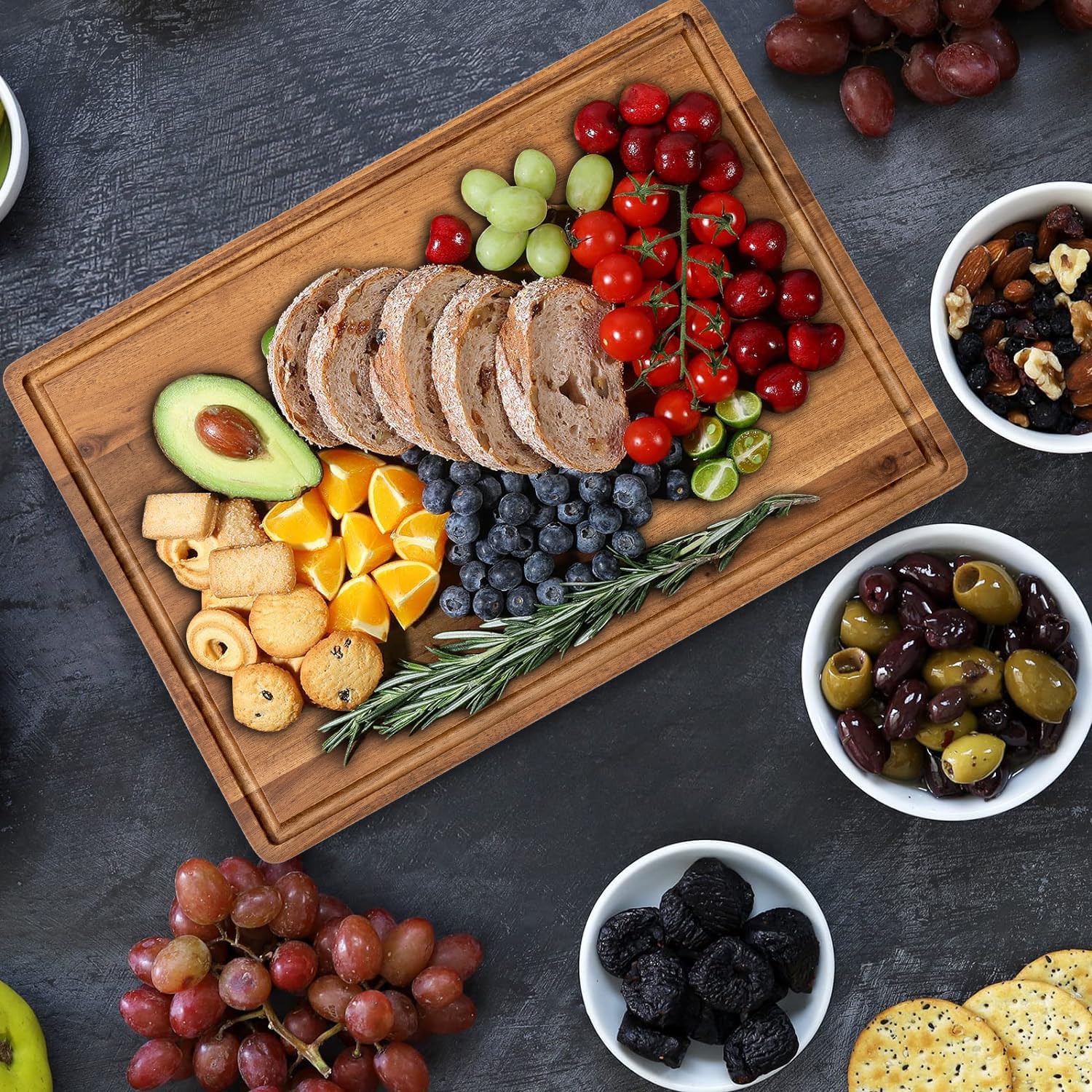 KOLWOVEN cutting boards neatly stored in wooden holder to save counter space
