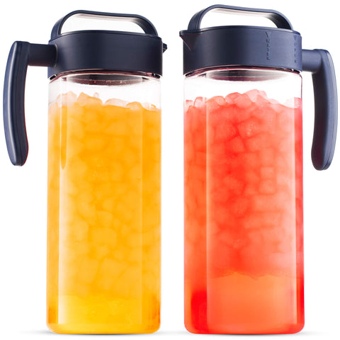 Komax front view of both clear pitchers showing capacity and sleek design benefit easy serving