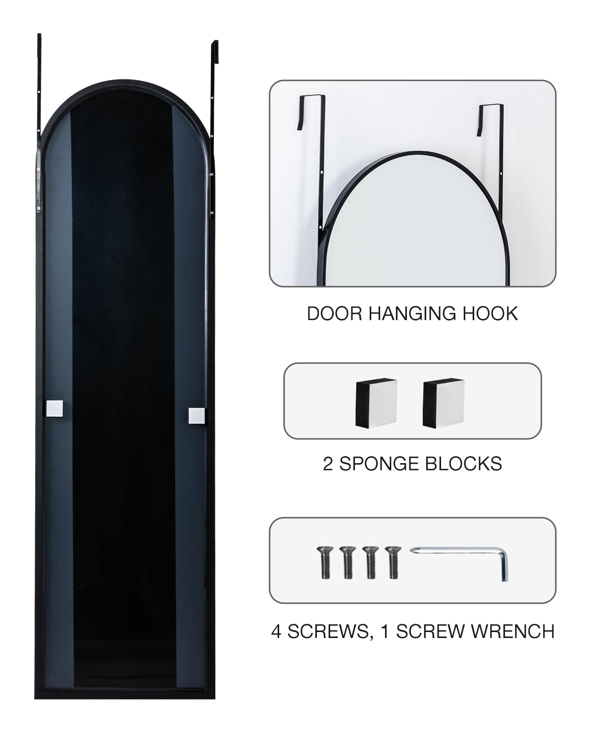 KOMCOTE mirror next to doorframe showing 48x14 size fit and space-saving benefit