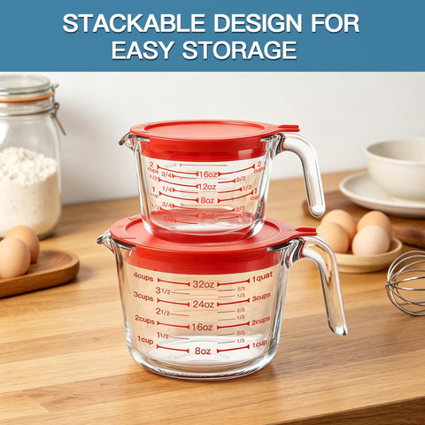 KOMUEE measuring cups in freezer with lids showing portioned storage benefit