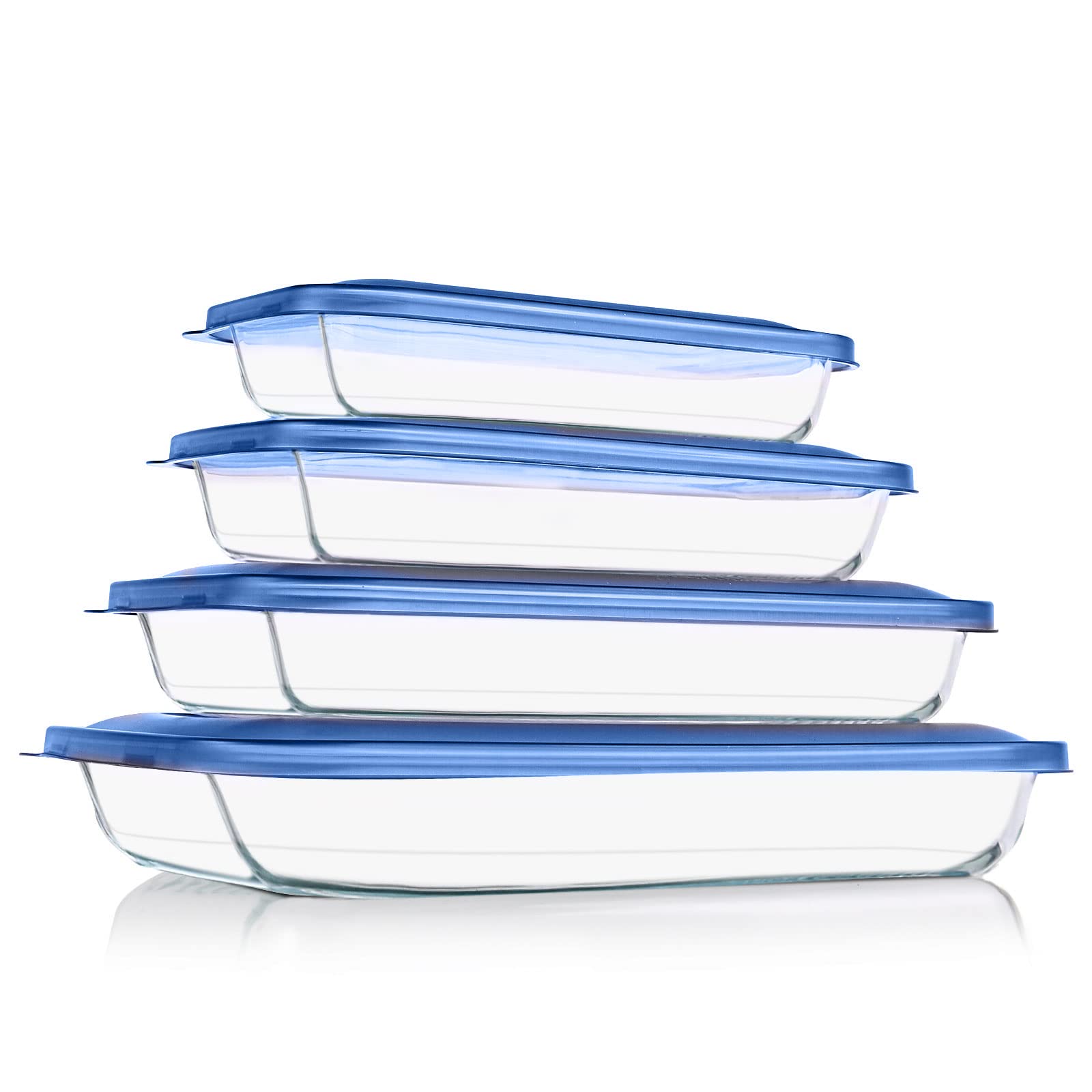 KOMUEE front view of set with blue lids, clear presentation and organized storage