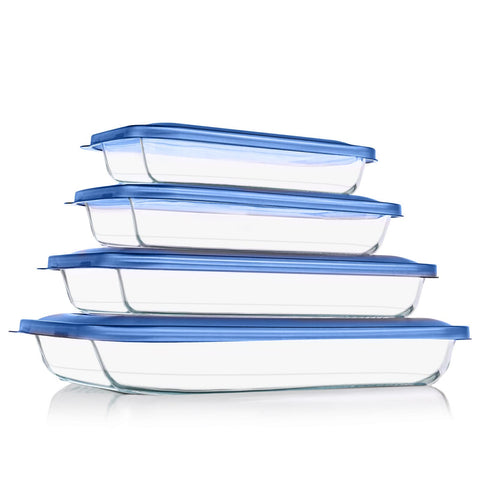 KOMUEE front view of set with blue lids, clear presentation and organized storage