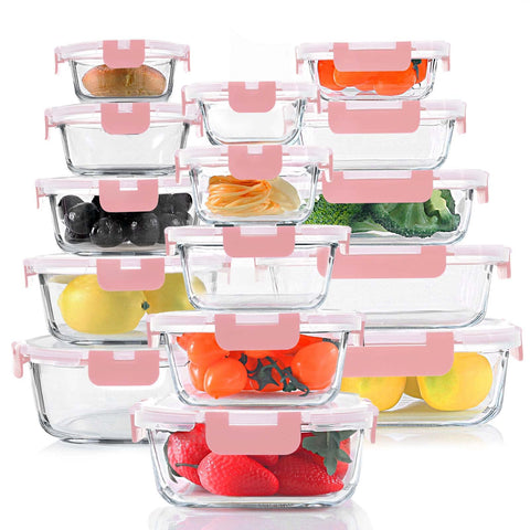 KOMUEE front view of pink 30-piece set shows complete storage solution