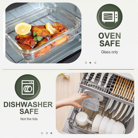KOMUEE borosilicate glass close-up highlighting clear, stain-resistant cooking and reheating