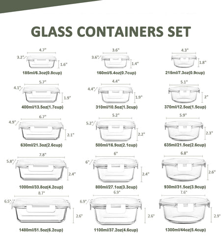 KOMUEE assorted glass containers displayed by size to show portioning versatility