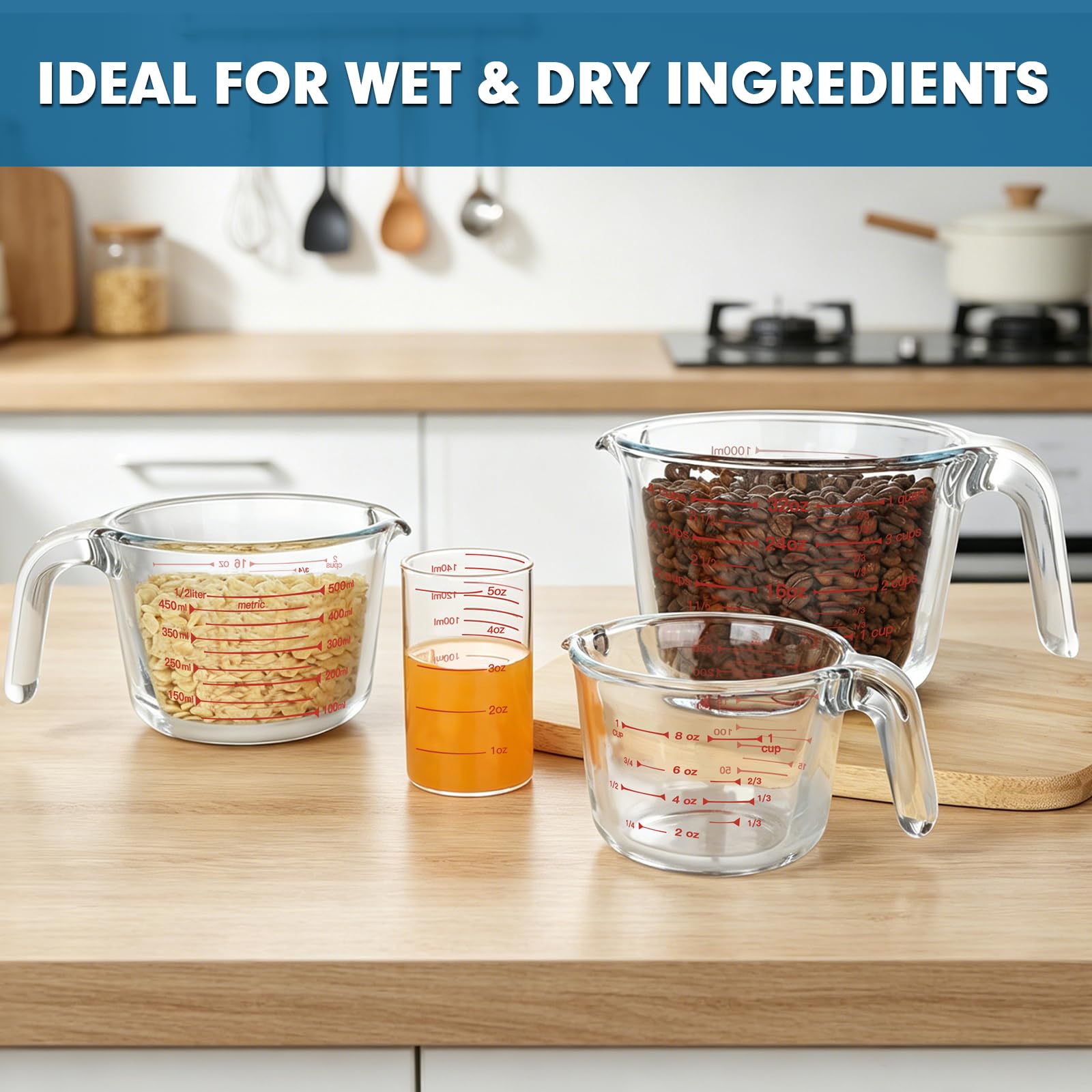 KOMUEE lid on measuring cup demonstrating secure storage and stackable convenience