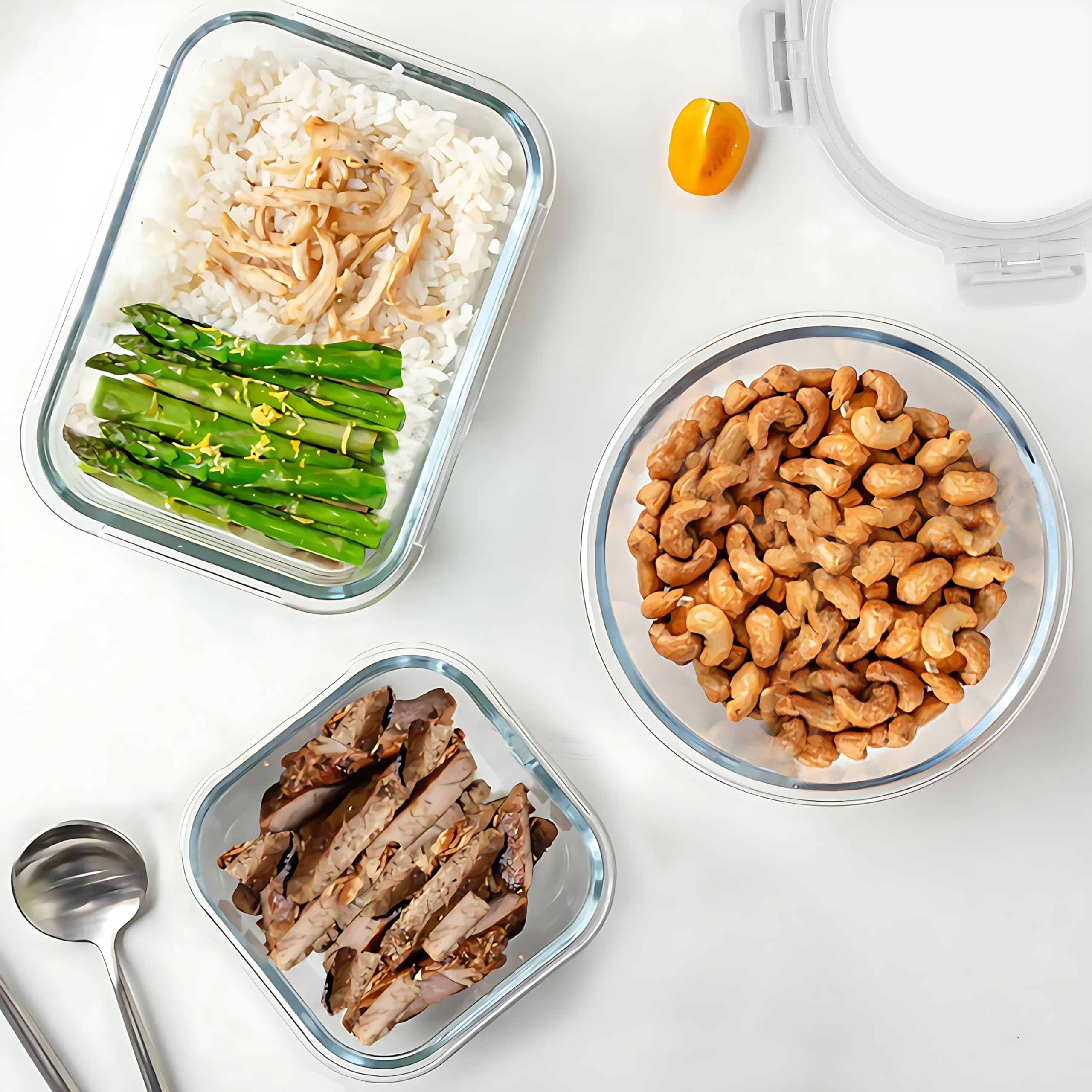 KOMUEE stacked containers in refrigerator highlighting space-saving organization