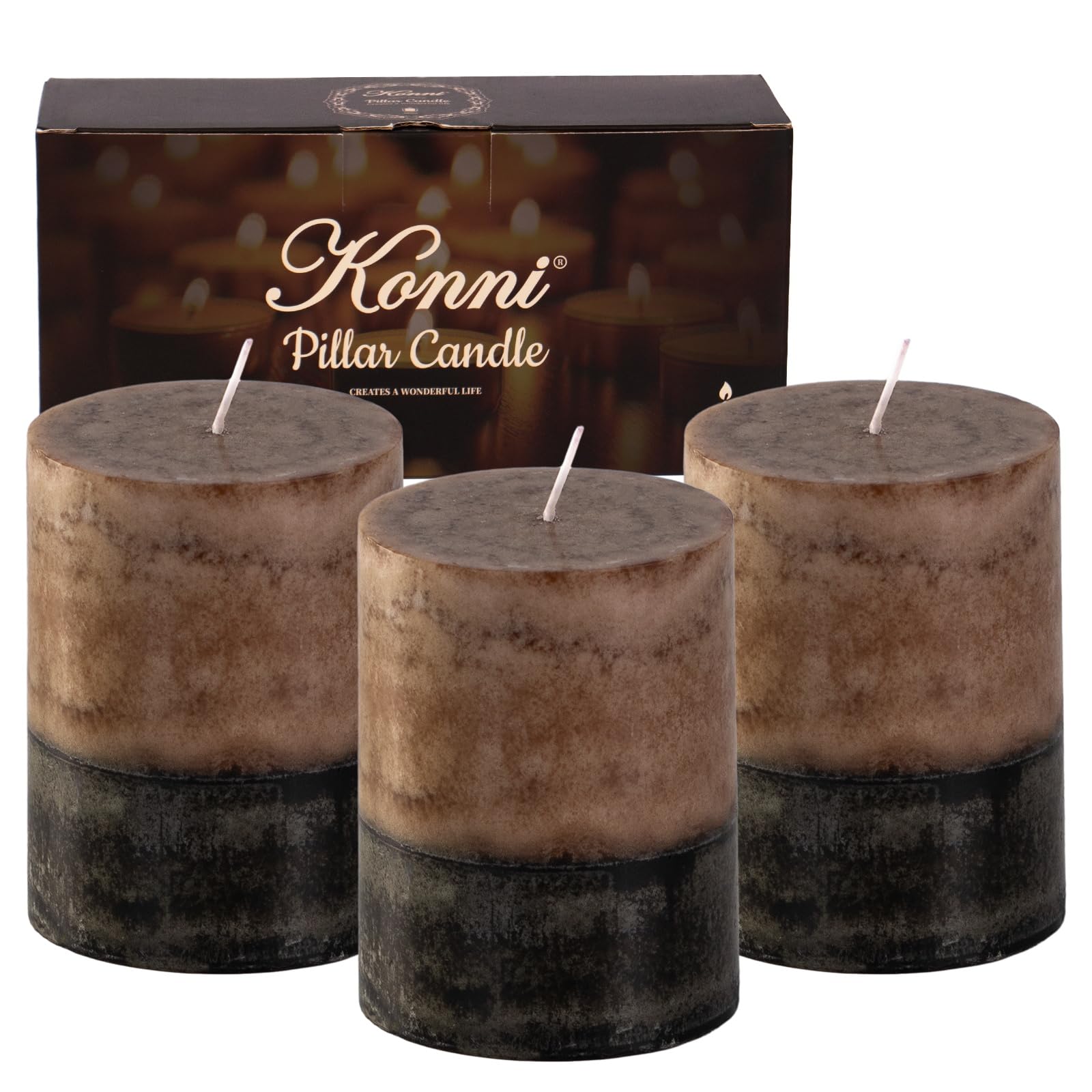 KONNI front packaging view shows three candles, neat presentation benefit