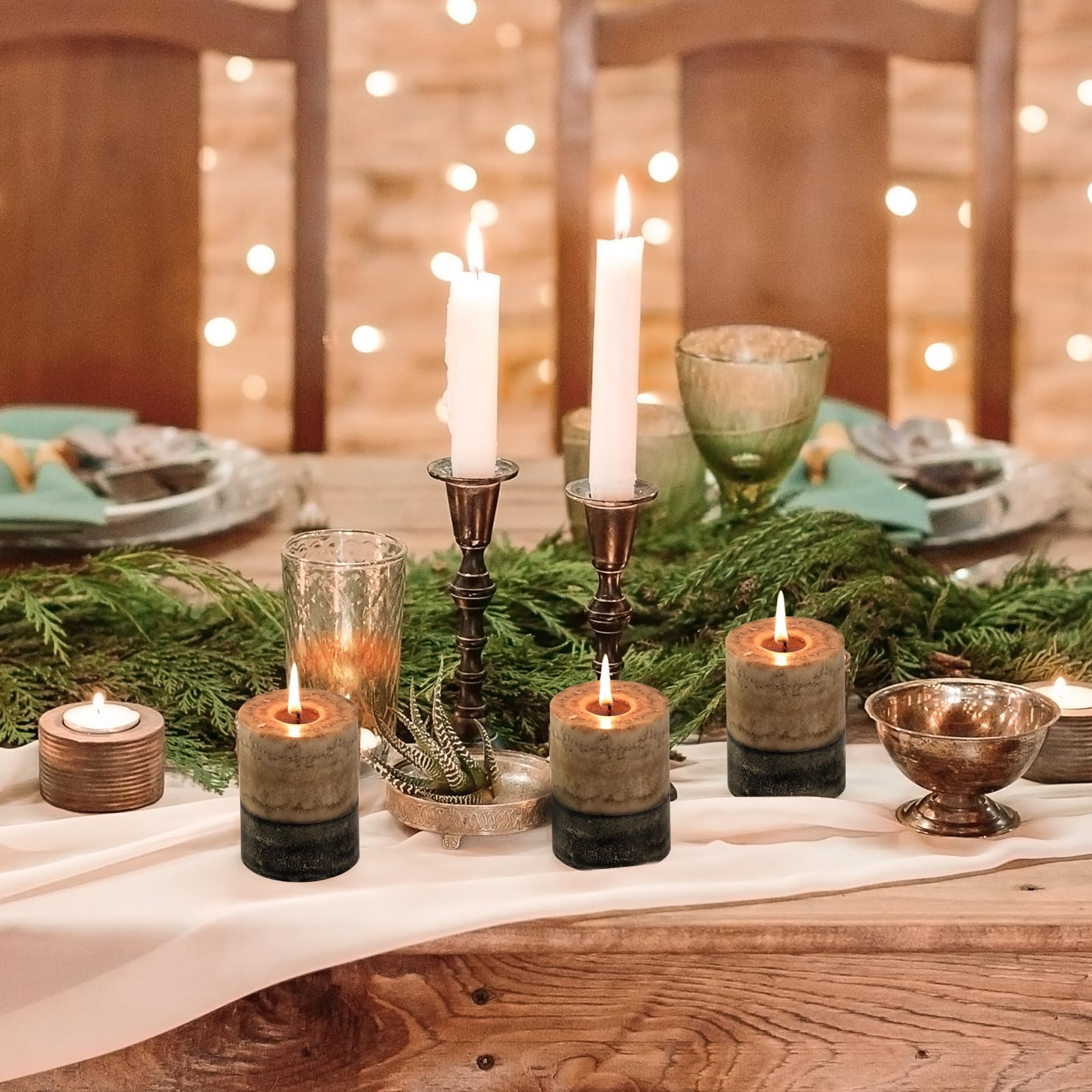 KONNI candles in use on dining table create warm, scent-free ambiance