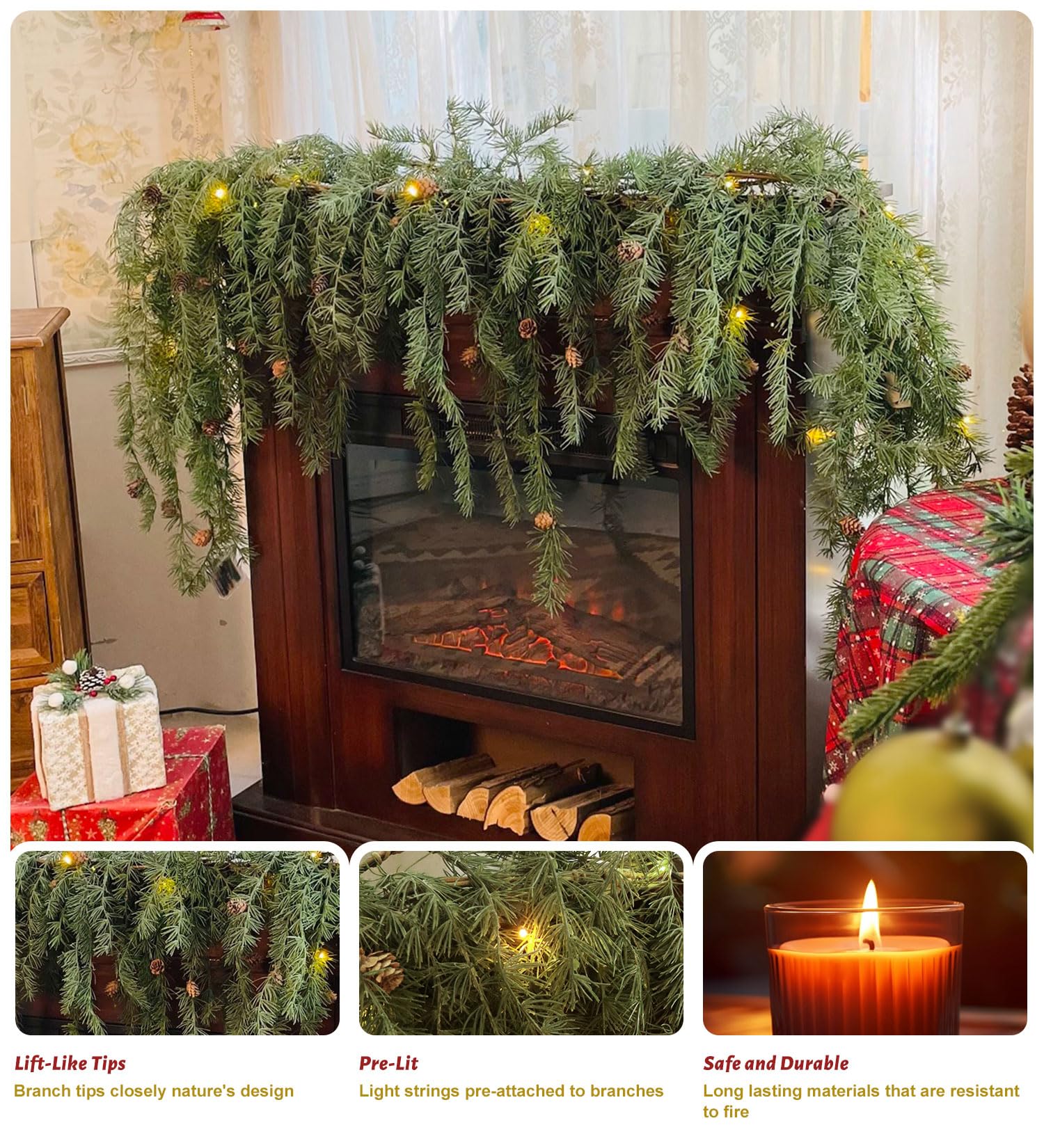 Konosnd garland styled on stair rail adding layered festive charm
