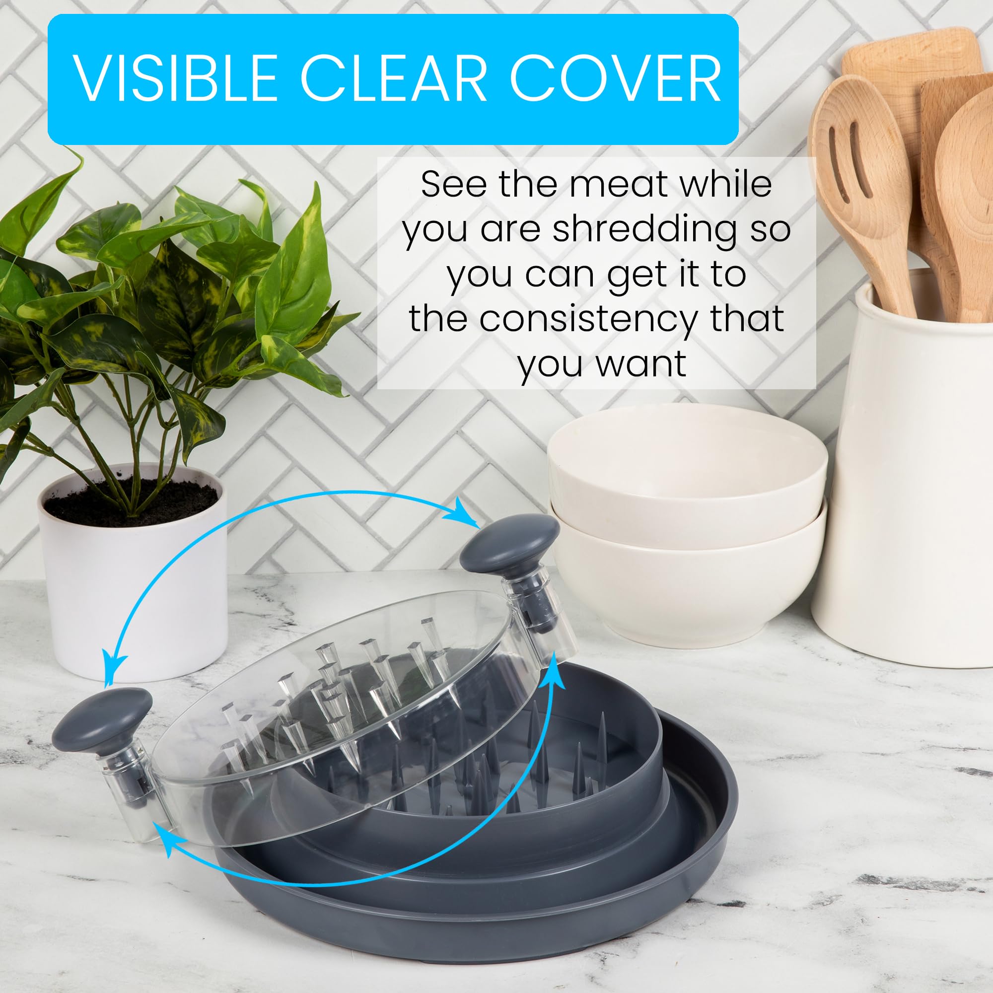 Konvivial Living anti-slip base on counter, stabilizes shredding for safety
