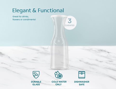 KooK carafe beside a drinking glass to show scale and capacity clarity
