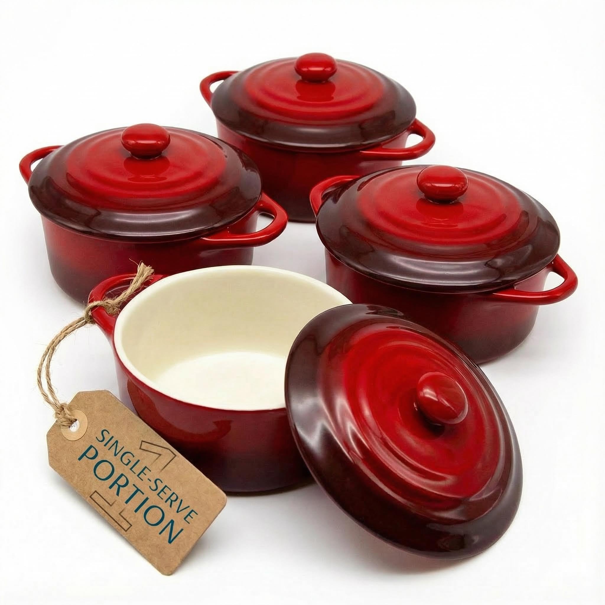 KooK crimson ombre front view showing set of four and vibrant finish benefit: attractive tableware