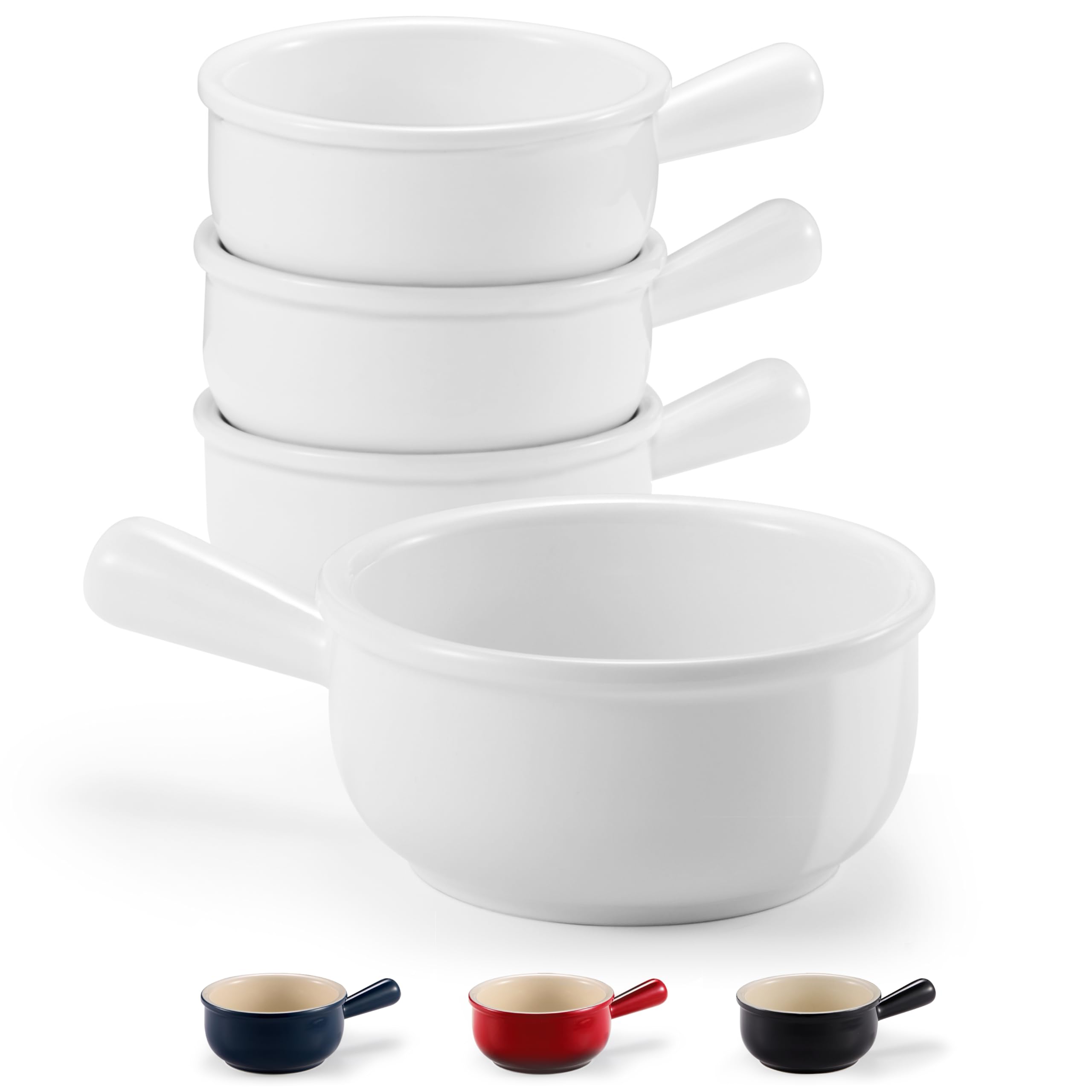 KooK front view of four white crocks showing clean presentation and durability