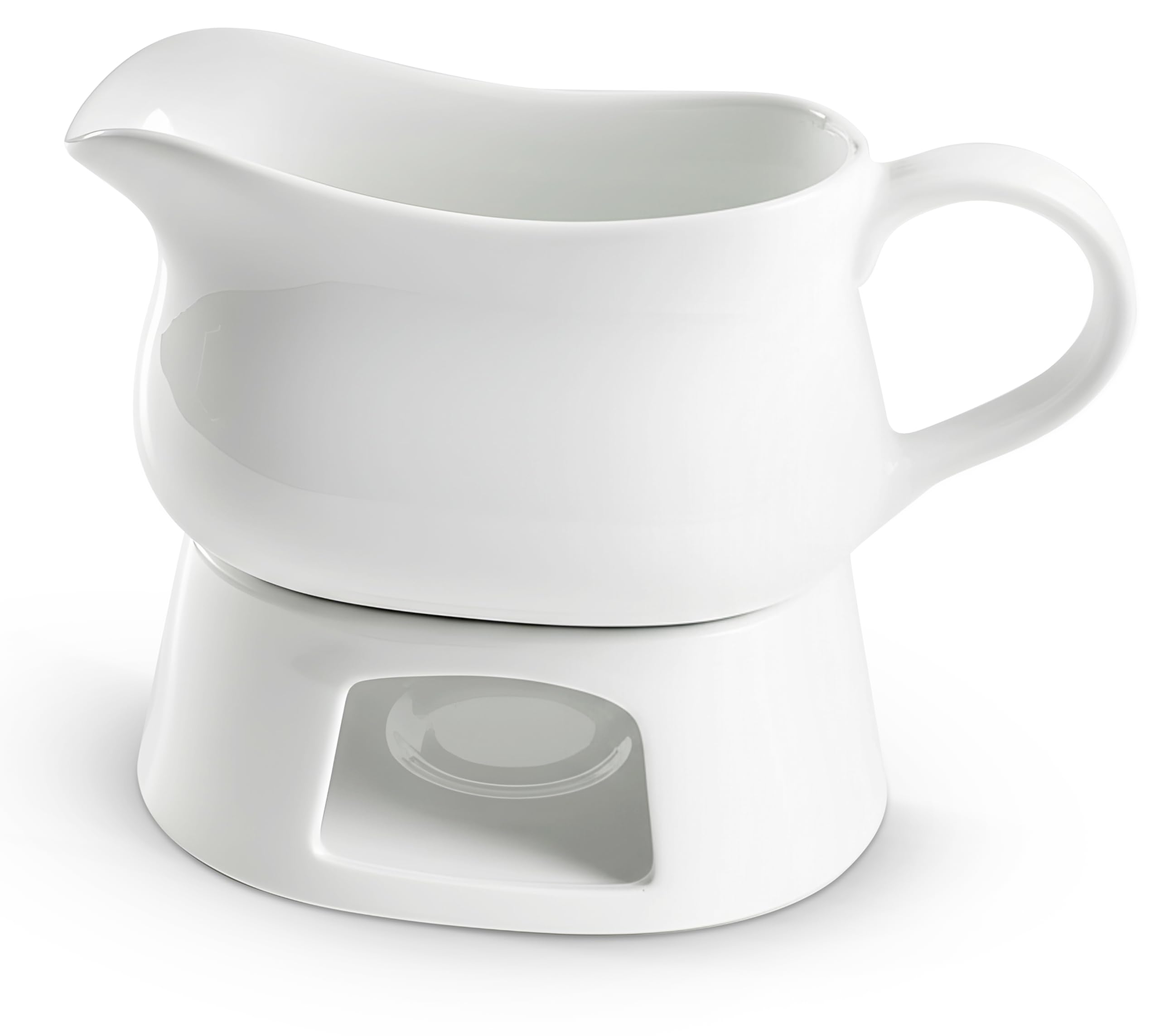 KooK gravy boat front view showing clean white glaze and elegant profile for stylish serving