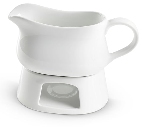 KooK gravy boat front view showing clean white glaze and elegant profile for stylish serving