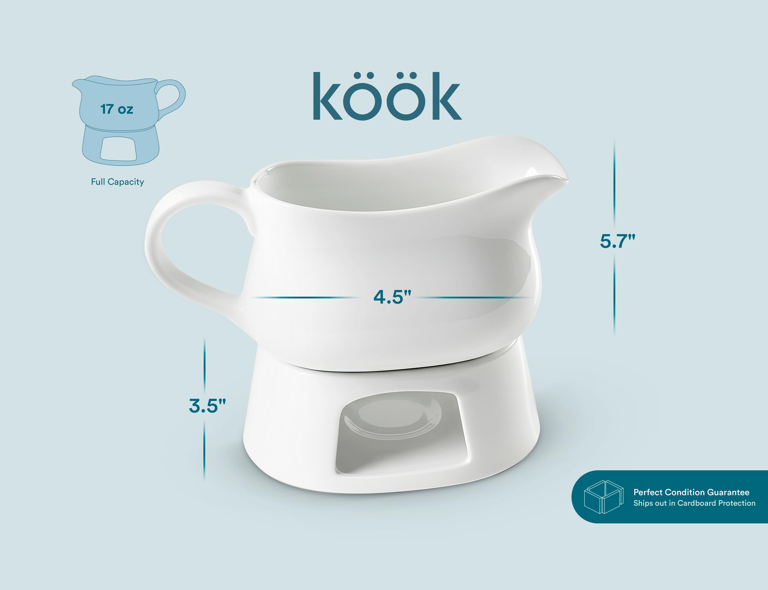 KooK gravy boat on a dining table styled with place settings for festive entertaining