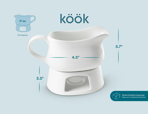 KooK gravy boat on a dining table styled with place settings for festive entertaining