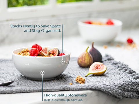KooK bowl in use with hot soup and ladle showing microwave-safe reheating convenience