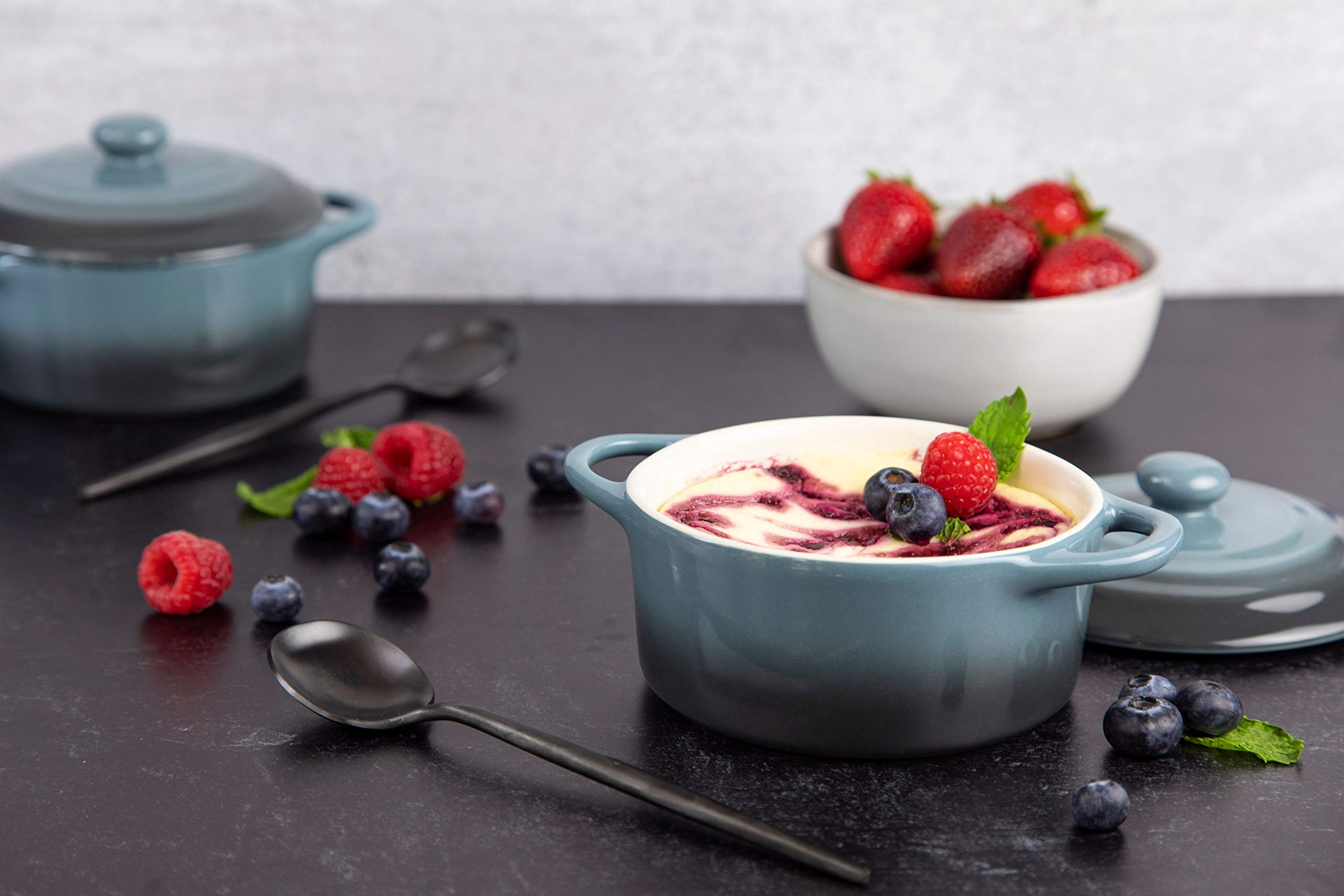 KooK cocotte with baked fruit crumble illustrating oven-to-table presentation