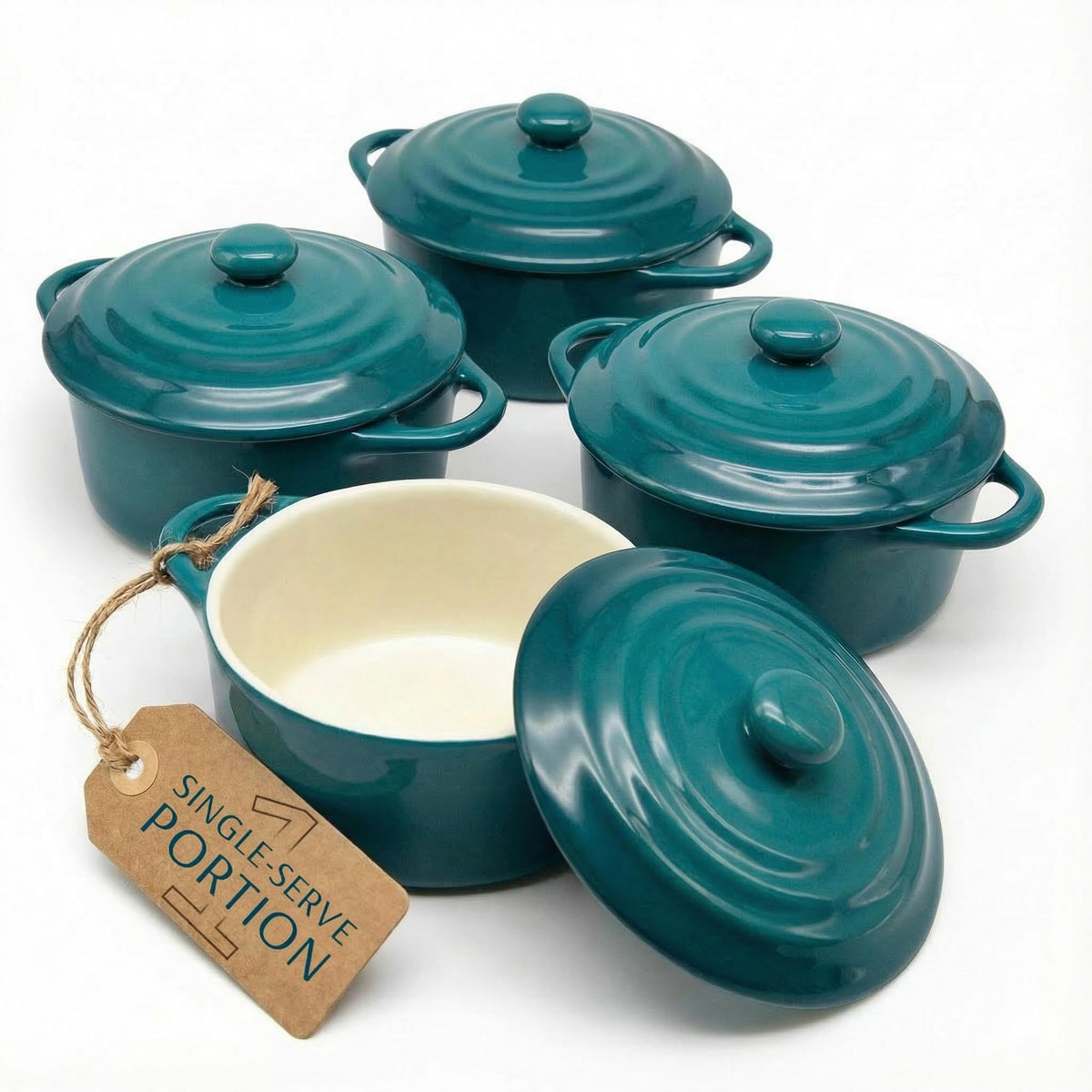 Kook mini cocotte front view shows aqua ombre finish and elegant serving benefit