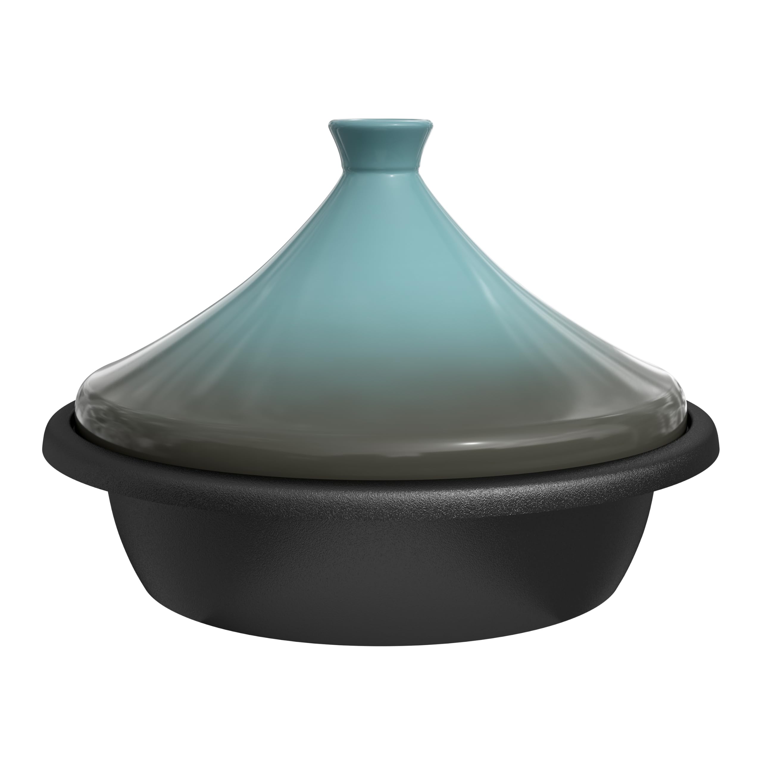 KooK Moroccan tagine front view showing stone blue finish and serving-ready look