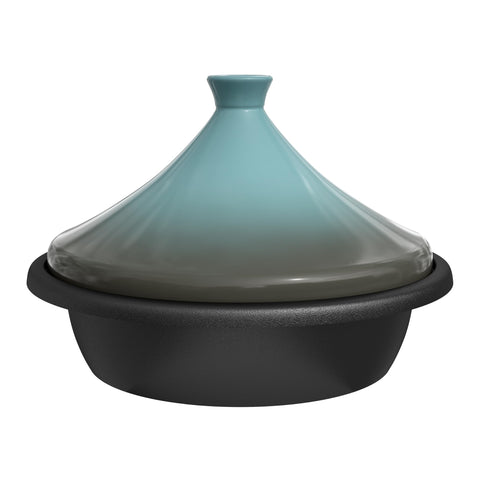 KooK Moroccan tagine front view showing stone blue finish and serving-ready look
