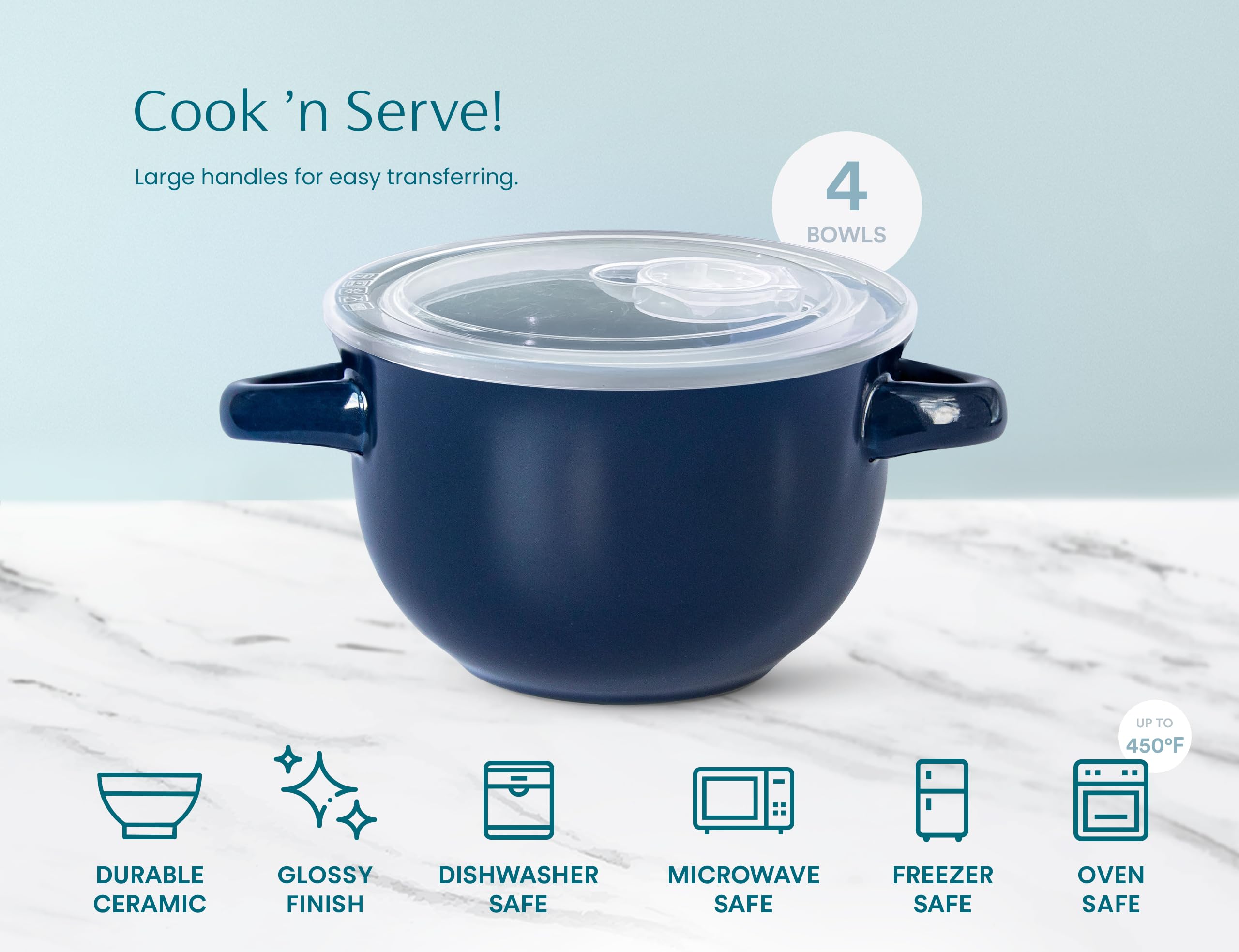 KooK crock next to spoon showing 18-ounce capacity and portion sizing