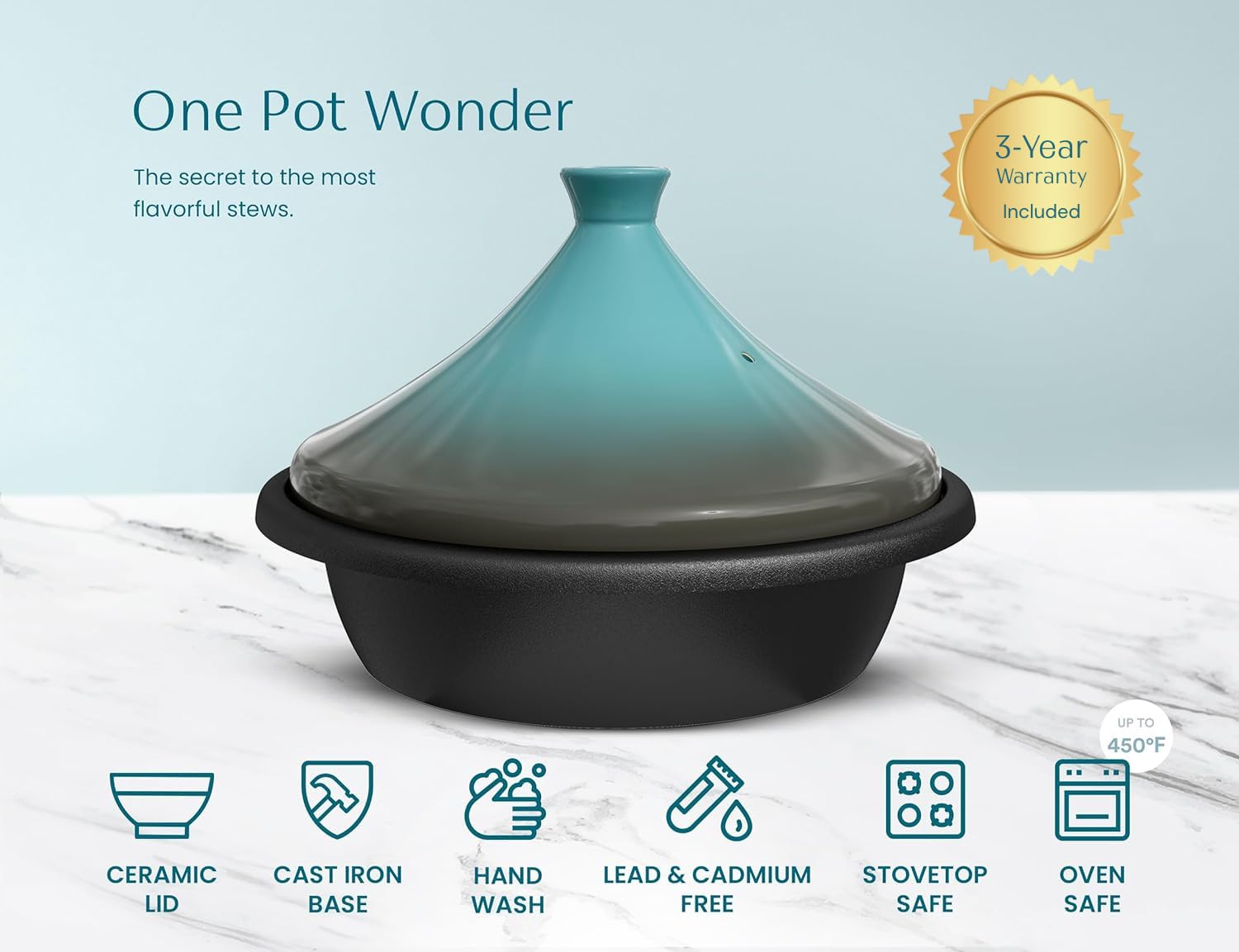 KooK tagine served at table keeping stew warm and looking presentable