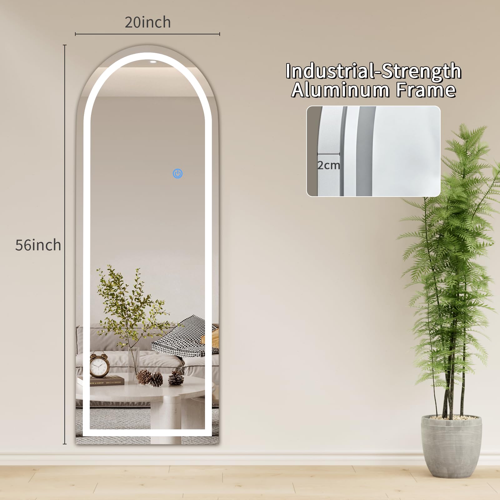 Koonmi mirror leaning against wall illustrating flexible, no-installation placement benefit