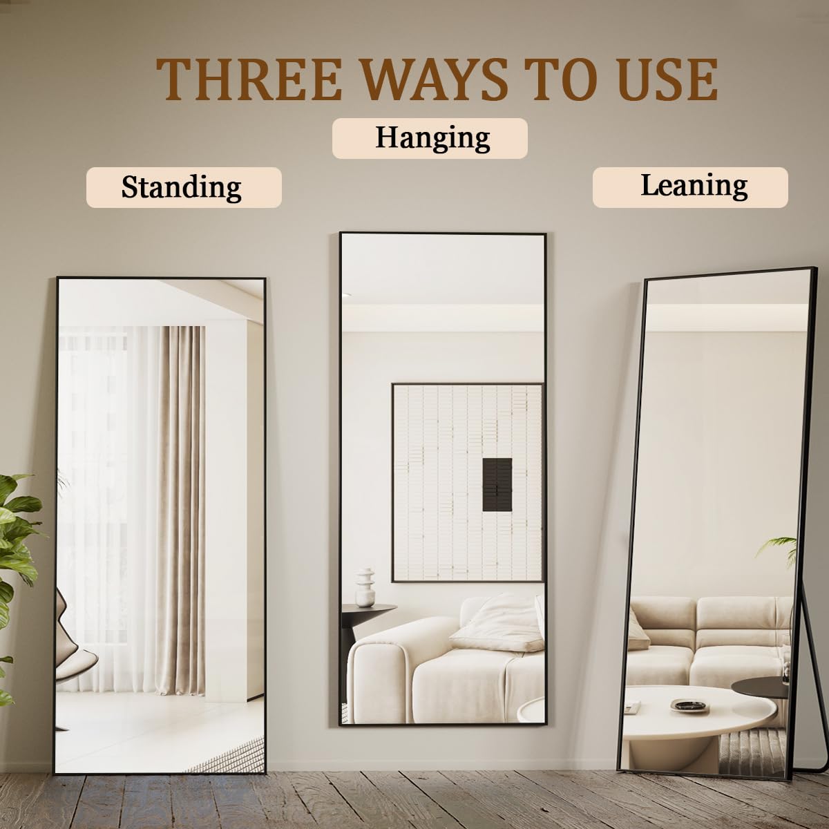 Koonmi leaning mirror angled for easy placement and secure stance